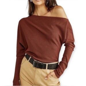 House of Harlow 1960 Waffle Knit Off The Shoulder Sweater Size Medium Cedar